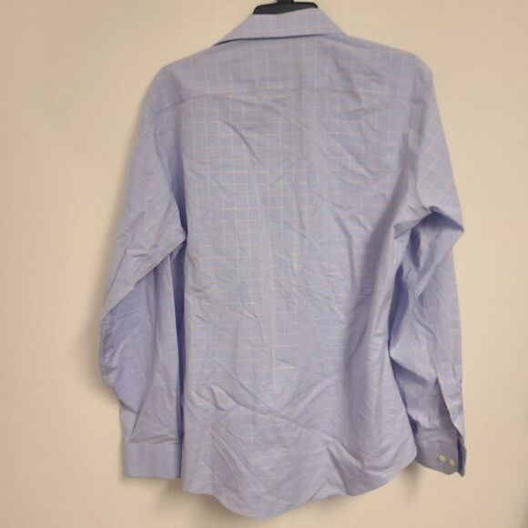 221 - Egara Blue No Iron Check Pattern Long Sleeve Button Shirt 15 1/2 - 34-35 - Picture 3 of 3